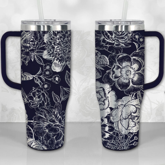 Peonies and Roses Floral Pattern  30oz or 40oz Tumbler with Handle, Best Gifts NVA