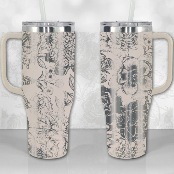 Peonies and Roses Floral Pattern  30oz or 40oz Tumbler with Handle, Best Gifts NVA