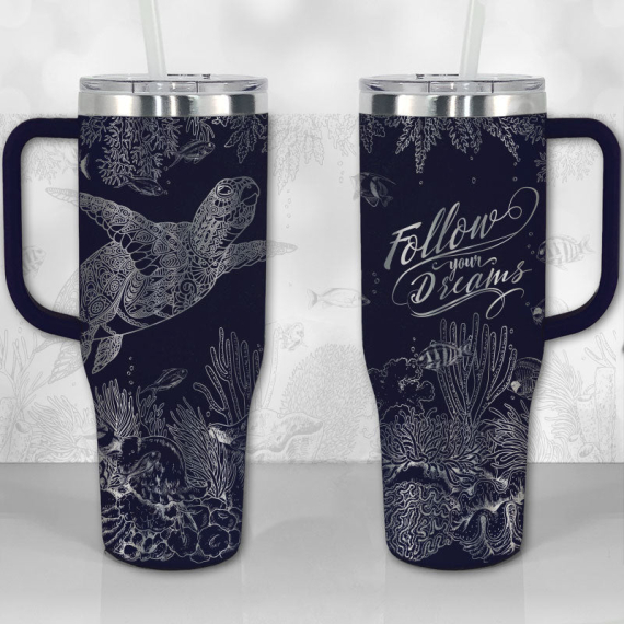 Sea Turtle Reef Motivational Quote or Name Personalized  30oz or 40oz Tumbler with Handle, Best Gifts NVA