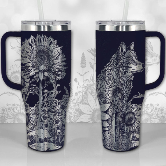 Wolf and Sunflowers  30oz or 40oz Tumbler with Handle, Best Gifts NVA