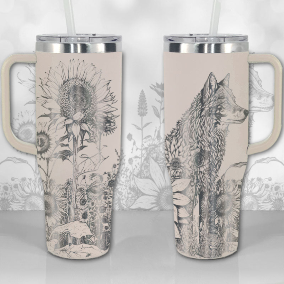 Wolf and Sunflowers  30oz or 40oz Tumbler with Handle, Best Gifts NVA