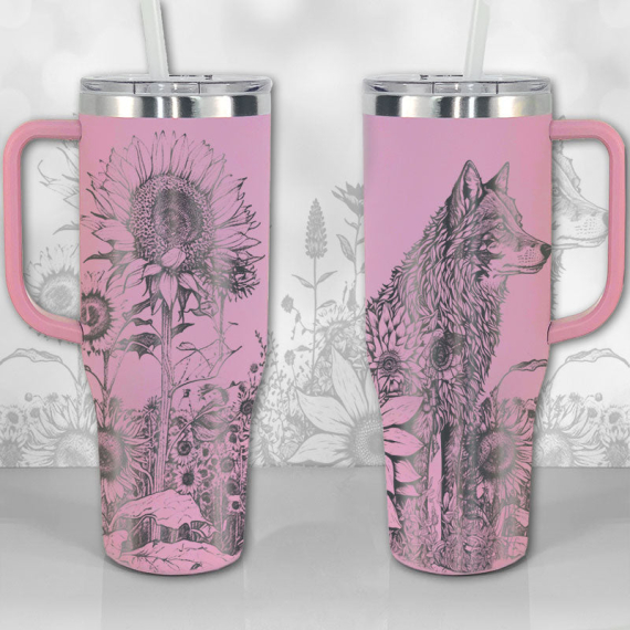 Wolf and Sunflowers  30oz or 40oz Tumbler with Handle, Best Gifts NVA