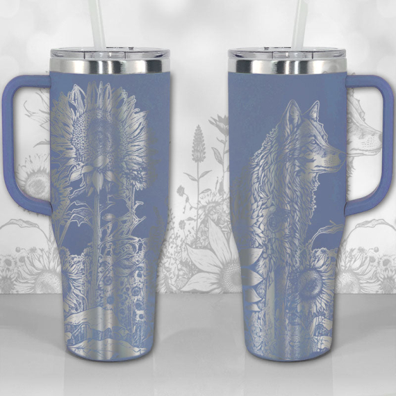 Wolf and Sunflowers  30oz or 40oz Tumbler with Handle, Best Gifts NVA