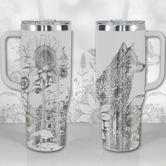 Wolf and Sunflowers  30oz or 40oz Tumbler with Handle, Best Gifts NVA