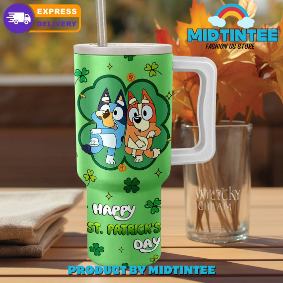 Bluey Happy St Patricks Day Gift for her, him, Birthday Xmas Halloween Gift 30oz or 40oz Tumbler LN