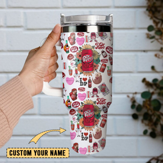 Dr Pepper Soft Drink Custom  Quencher 30oz or 40oz Stainless Steel Tumbler With Handle,  Best gifts for Friend Family NVA