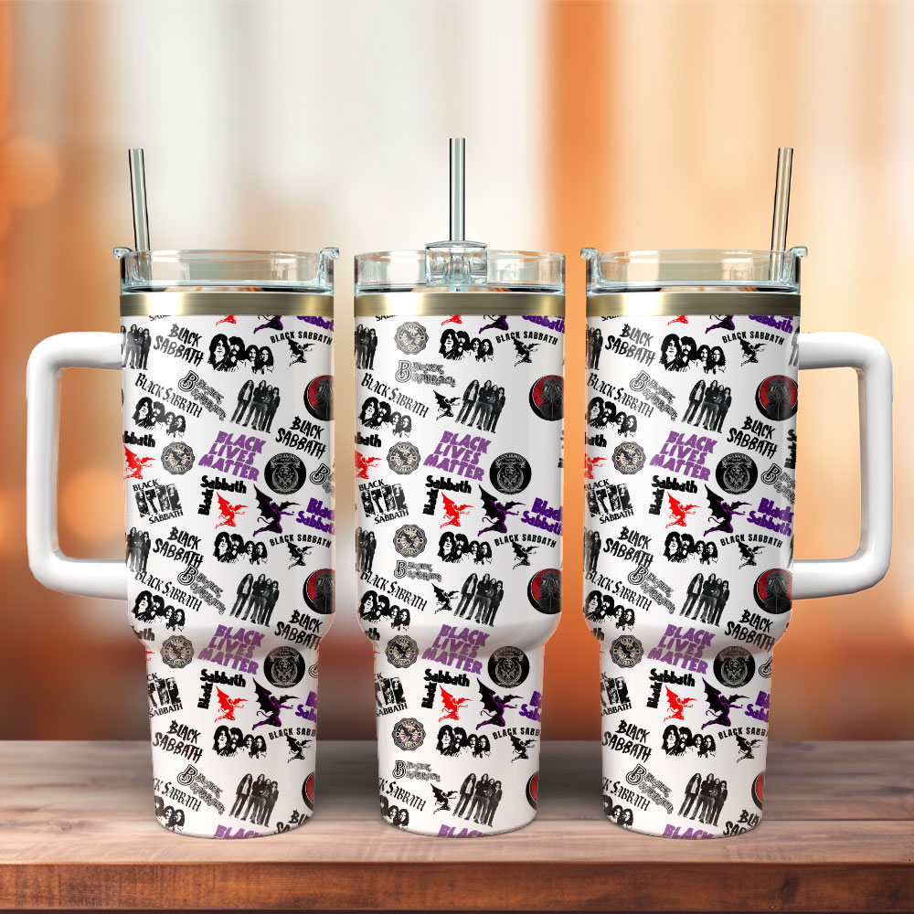Black Sabbath Rock Band Custom 30oz or 40oz Quencher Stainless Steel Tumbler With Handle, Best Gift Idea NVA