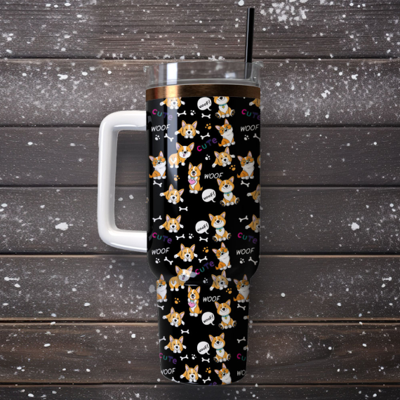 Cute Corgi Anime Custom  Quencher 30oz or 40oz Stainless Steel Tumbler With Handle,  Best gifts for Friend Family NVA