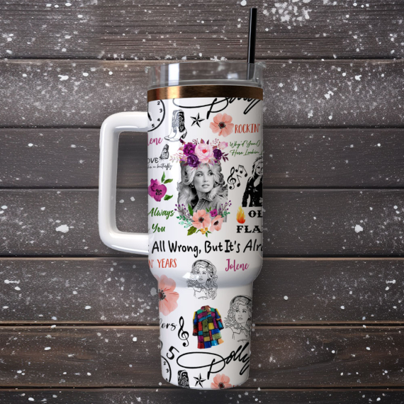 Dolly Parton Singer Song Writer Flowers Custom  Quencher 30oz or 40oz Stainless Steel Tumbler With Handle,  Best gifts for Friend Family NVA