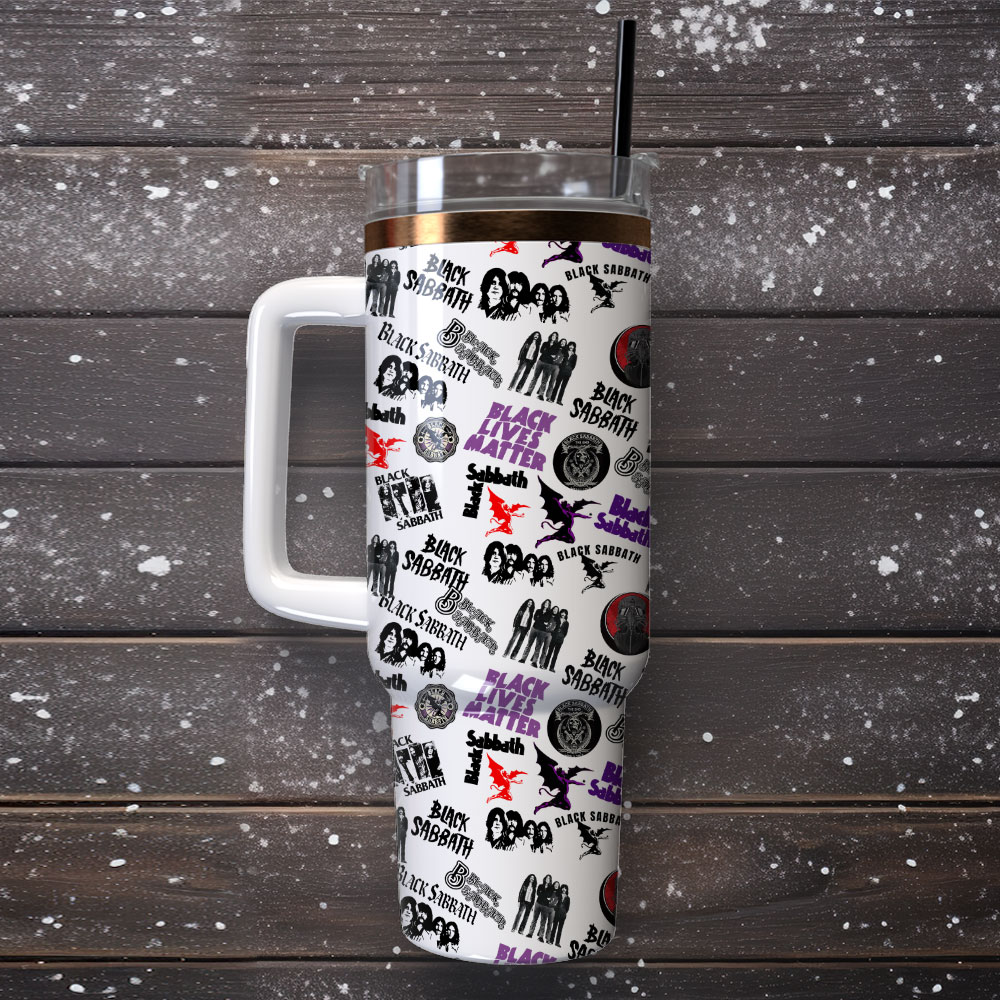 Black Sabbath Rock Band Custom 30oz or 40oz Quencher Stainless Steel Tumbler With Handle, Best Gift Idea NVA