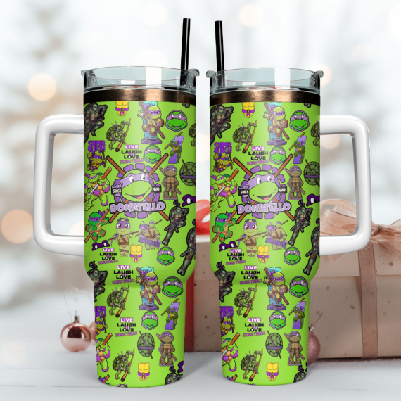 Donatello Ninja Turtles Cartoon Custom  Quencher 30oz or 40oz Stainless Steel Tumbler With Handle,  Best gifts for Friend Family NVA