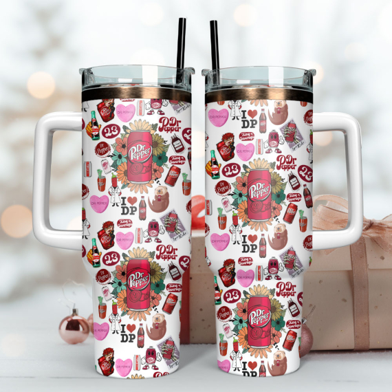 Dr Pepper Soft Drink Custom  Quencher 30oz or 40oz Stainless Steel Tumbler With Handle HG