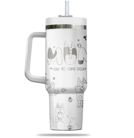 Bluey Heeler Dog 40oz Engraved Tumbler, Blue Dog Mum 40oz Tumbler HG
