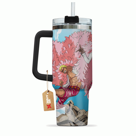 Donquixote Doflamingo One Piece Anime Custom 30oz or 40oz Quencher Stainless Steel Tumbler With Handle, Best Gift Idea NVA, Best Gift Idea NVA