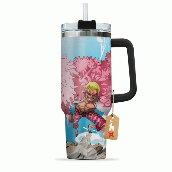 Donquixote Doflamingo One Piece Anime Custom 30oz or 40oz Quencher Stainless Steel Tumbler With Handle, Best Gift Idea NVA, Best Gift Idea NVA