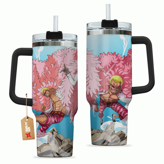 Donquixote Doflamingo One Piece Anime Custom 30oz or 40oz Quencher Stainless Steel Tumbler With Handle, Best Gift Idea NVA, Best Gift Idea NVA