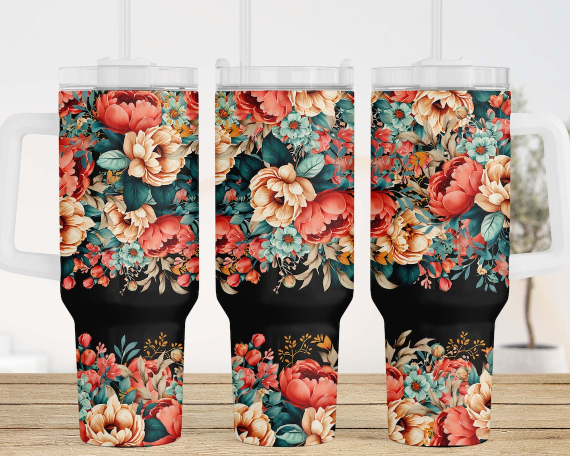 A Watercolor Boho Flowers 30oz or 40oz Tumbler with Handle Mother's Day Gift Boho Floral Tumbler Gift For Her Him Birthday Gift LN