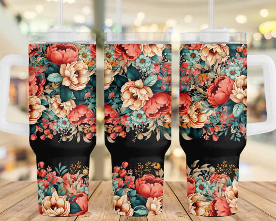 A Watercolor Boho Flowers 30oz or 40oz Tumbler with Handle Mother's Day Gift Boho Floral Tumbler Gift For Her Him Birthday Gift LN