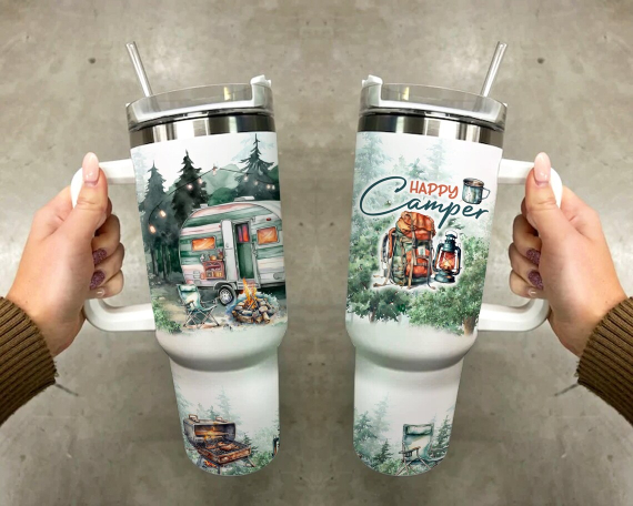 40oz Tumbler Campervan Travel Camping Tent Tumbler Gift For Her Him Birthday Gift LN