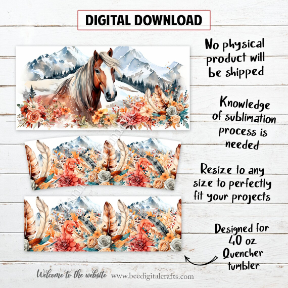 Horse 30oz or 40oz Quencher Tumbler Gift For Her Him Birthday Gift LN Mountain landscap Boho Flowers Waterslide