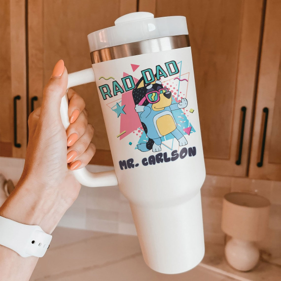 Personalized Rad Dad Tumbler HG 40oz, Blue Bingo Dad Father's Day Custom Cup, Cool Dad Club Blue Fans