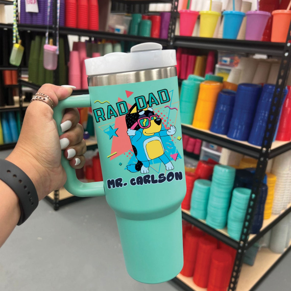Personalized Rad Dad Tumbler HG 40oz, Blue Bingo Dad Father's Day Custom Cup, Cool Dad Club Blue Fans