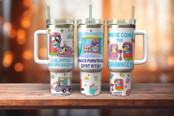 Here Come The Grannies Bluey Cartoon 30oz or 40oz Quencher Tumbler LN Bluey And Friends