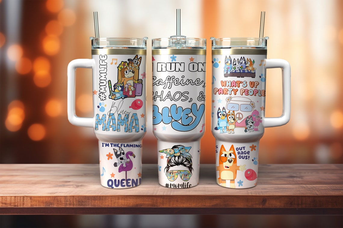 Mumlife And Bluey Party Cartoon 30oz or 40oz Quencher Tumbler LN Bluey And Friends