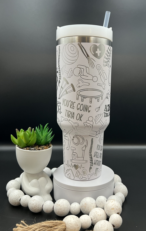 Athletic Training Laser Engraved 30oz or 40oz Tumbler with Handle, Birthday Anniversary Tumbler Gift HFN, Custom Engraved Seamless Tumbler, Double Wall Insulated Cup