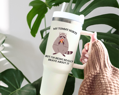 30oz or 40 oz funny raccoon tumbler, raccoon meme gift, my tummy hurts merch, 30oz or 40oz travel mug for him, viral raccoon gift for her, Coffee tumbler HFN