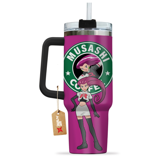 Jessie Musashi Coffee Pokemon Anime Custom 30oz or 40oz Quencher Stainless Steel Tumbler With Handle, Best Gift Idea NVA
