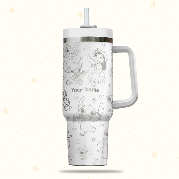Lilo And Stitch Disney Cartoon  30oz or 40oz Quencher Stainless Steel Tumbler With Handle, Best Gift Idea NVA