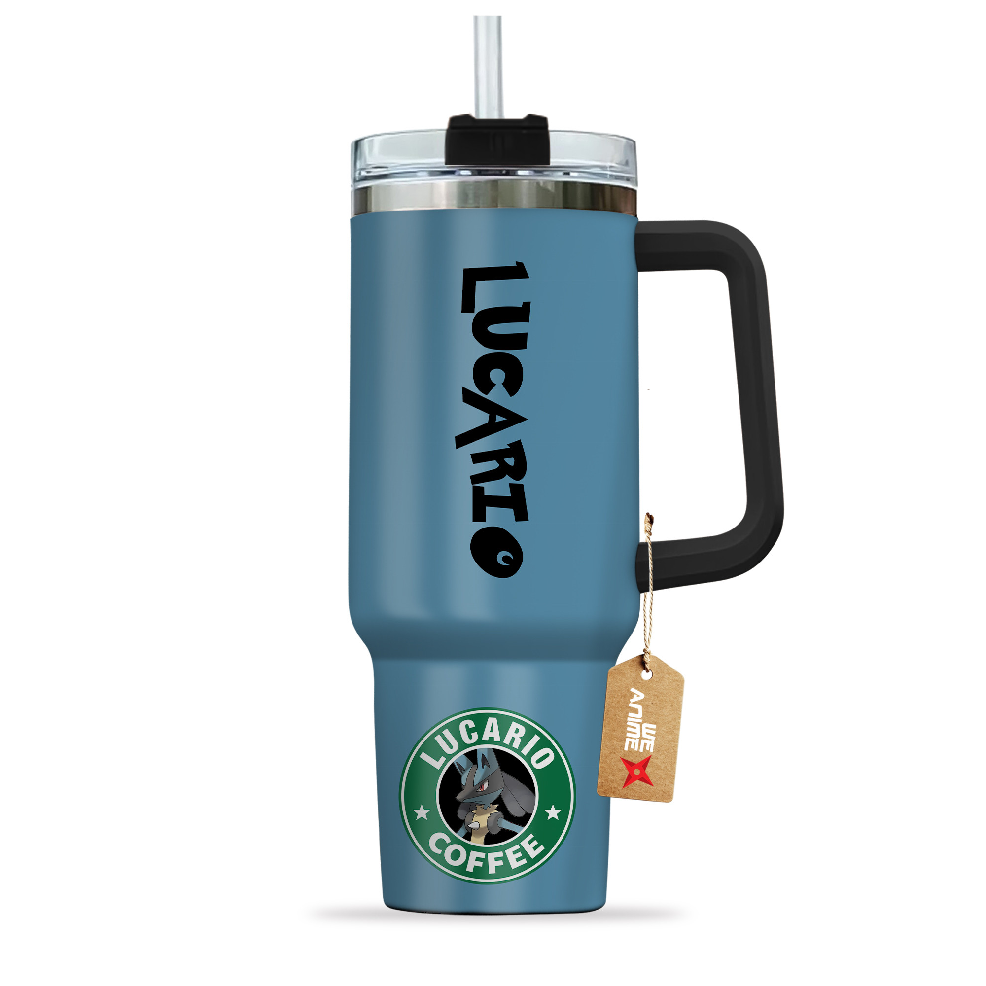 Lucario Coffee Pokemon Anime Custom 30oz or 40oz Quencher Stainless Steel Tumbler With Handle, Best Gift Idea NVA