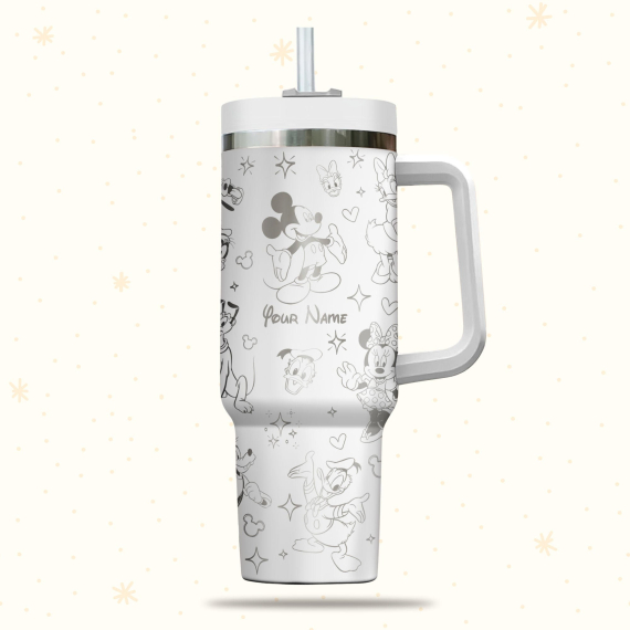 Mickey And Friends Disney Cartoon  30oz or 40oz Quencher Stainless Steel Tumbler With Handle, Best Gift Idea NVA