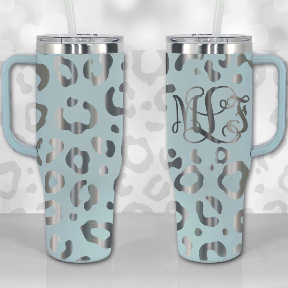 Leopard Print Monogram or Name Personalized  30oz or 40oz Tumbler with Handle, Best Gifts NVA
