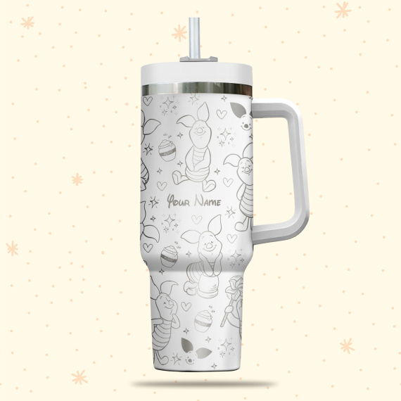 Piglet Winnie The Pooh Disney Cartoon  30oz or 40oz Quencher Stainless Steel Tumbler With Handle, Best Gift Idea NVA