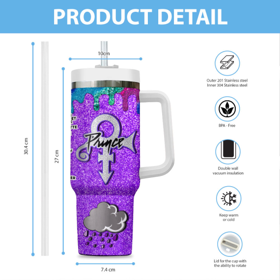 Prince Music Custom Quencher 30oz or 40oz Stainless Steel Tumbler HG With Handle