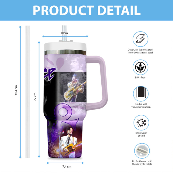 Prince Music Custom Quencher 30oz or 40oz Stainless Steel Tumbler HG With Handle