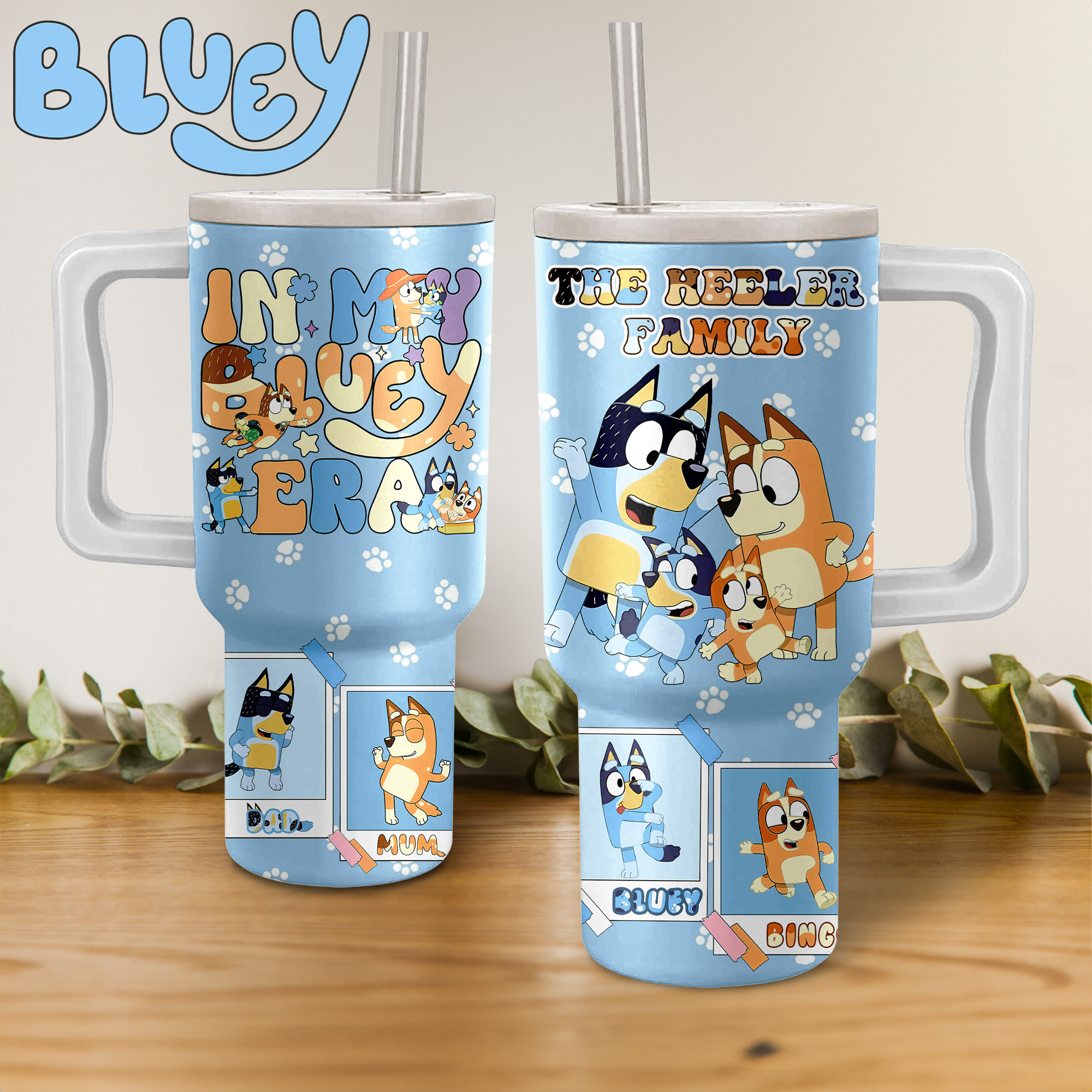 The Heeler Family Bluey Cartoon Custom   Quencher 30oz or 40oz Stainless Steel Tumbler With Handle HG