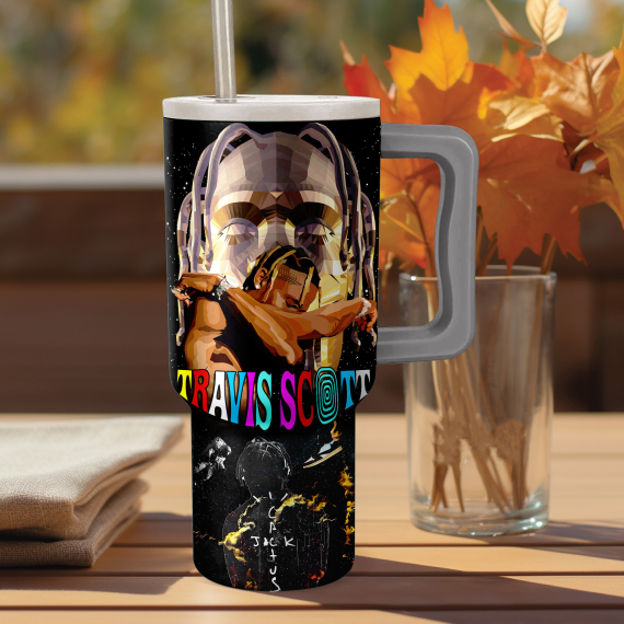 Travis Scott Music Custom Stanley Quencher 40oz Stainless Steel Tumbler HG With Handle
