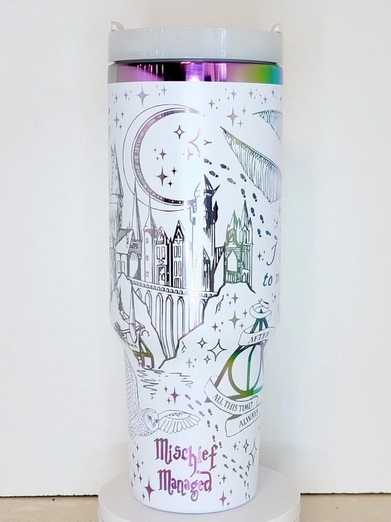 Hogwart Wizard Engraved  30oz 40oz Tumbler Hippogriff Castles Magic Owls Wands HG