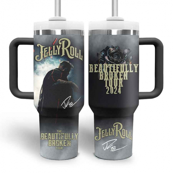 Jelly Roll Music Custom Stanley Quencher 30oz or 40oz Stainless Steel Tumbler With Handle HG