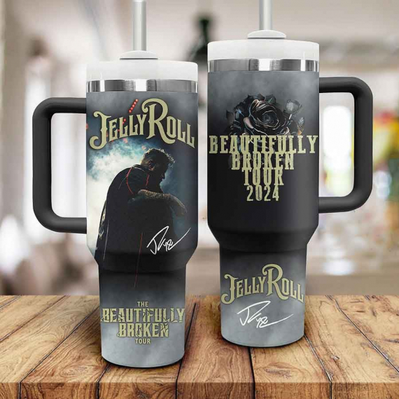 Jelly Roll Music Custom Stanley Quencher 30oz or 40oz Stainless Steel Tumbler With Handle HG