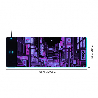 Anime Gifts, Purple Japanese Anime Night City Led Wireless Charging Mouse Pad, Kawaii Anime Led Desk mat, Anime Stuff, Gamer Mouse pad, Laptop Pad Mat, Keyboard pad mat, Long Mouse pad HG