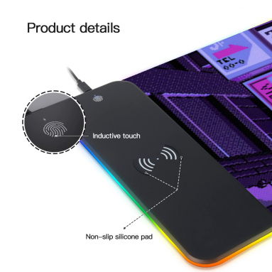 Anime Gifts, Purple Japanese Anime Night City Led Wireless Charging Mouse Pad, Kawaii Anime Led Desk mat, Anime Stuff, Gamer Mouse pad, Laptop Pad Mat, Keyboard pad mat, Long Mouse pad HG