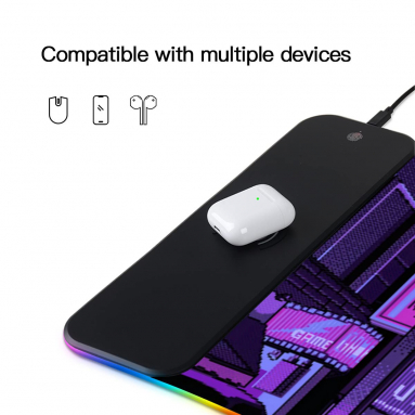 Anime Gifts, Purple Japanese Anime Night City Led Wireless Charging Mouse Pad, Kawaii Anime Led Desk mat, Anime Stuff, Gamer Mouse pad, Laptop Pad Mat, Keyboard pad mat, Long Mouse pad HG