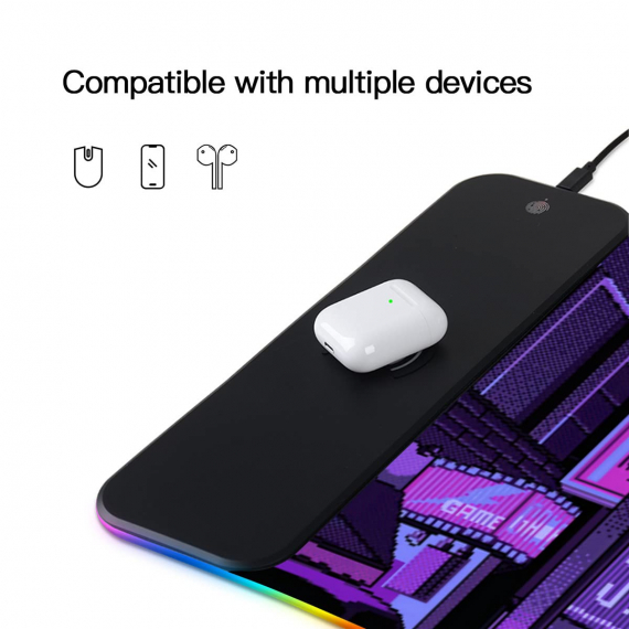 Anime Gifts, Purple Japanese Anime Night City Led Wireless Charging Mouse Pad, Kawaii Anime Led Desk mat, Anime Stuff, Gamer Mouse pad, Laptop Pad Mat, Keyboard pad mat, Long Mouse pad HG