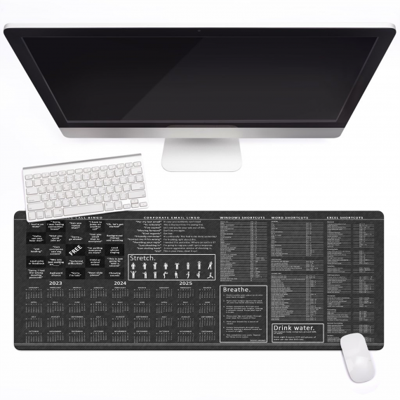 Calendar 2023 to 2025 Large Office Led Wireless Charging Mouse Pad, Conference Call Bingo Corporate Email Lingo Excel Shortcuts Stretches Windows Shortcuts Mouse Mat HG