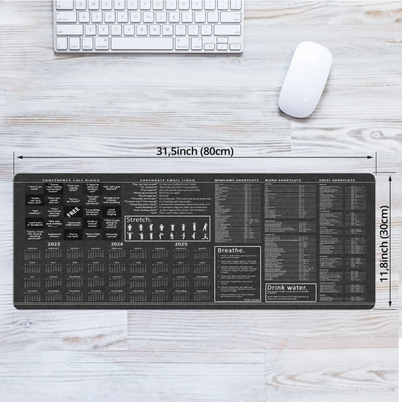 Calendar 2023 to 2025 Large Office Led Wireless Charging Mouse Pad, Conference Call Bingo Corporate Email Lingo Excel Shortcuts Stretches Windows Shortcuts Mouse Mat HG