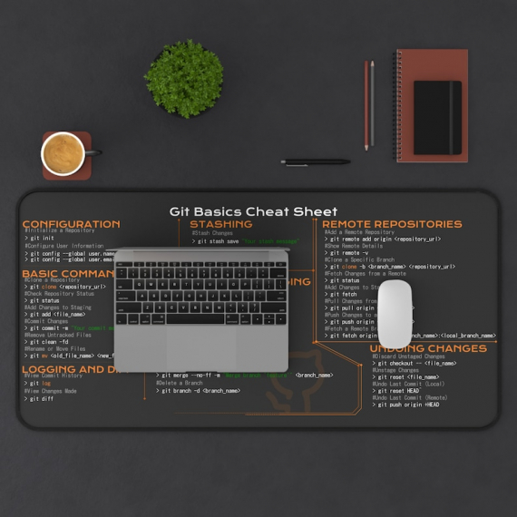 Git cheat sheet for developers, coders | Desk Accessories, Desk Mat, Gift Coworker Quick Key, Large Anti-Slip Keyboard Pad Mouse Mat HG